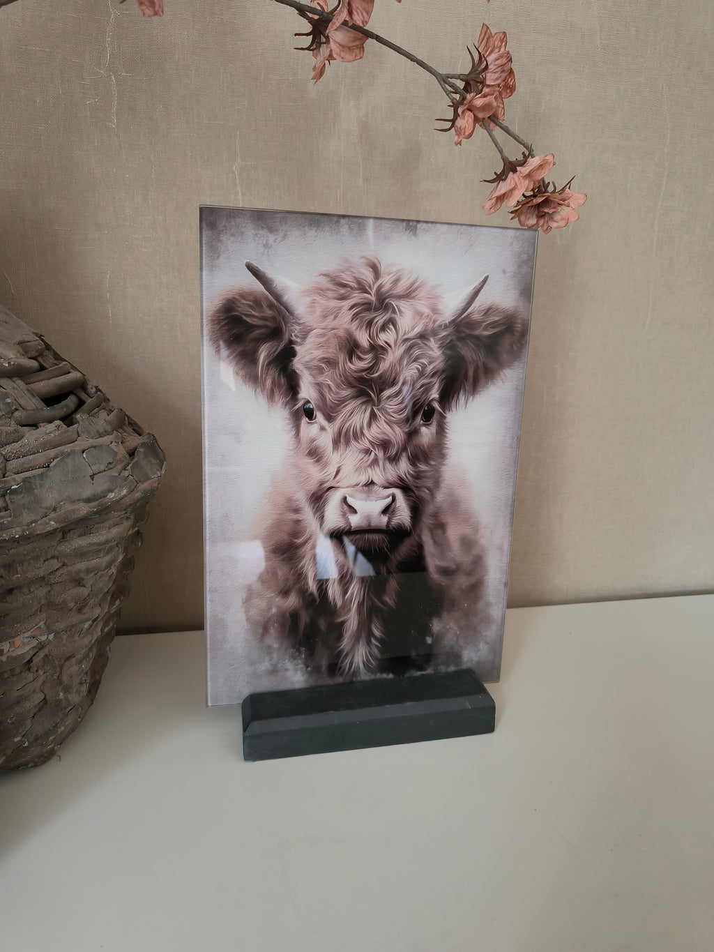 Wandbord schotse hooglander (Glas)