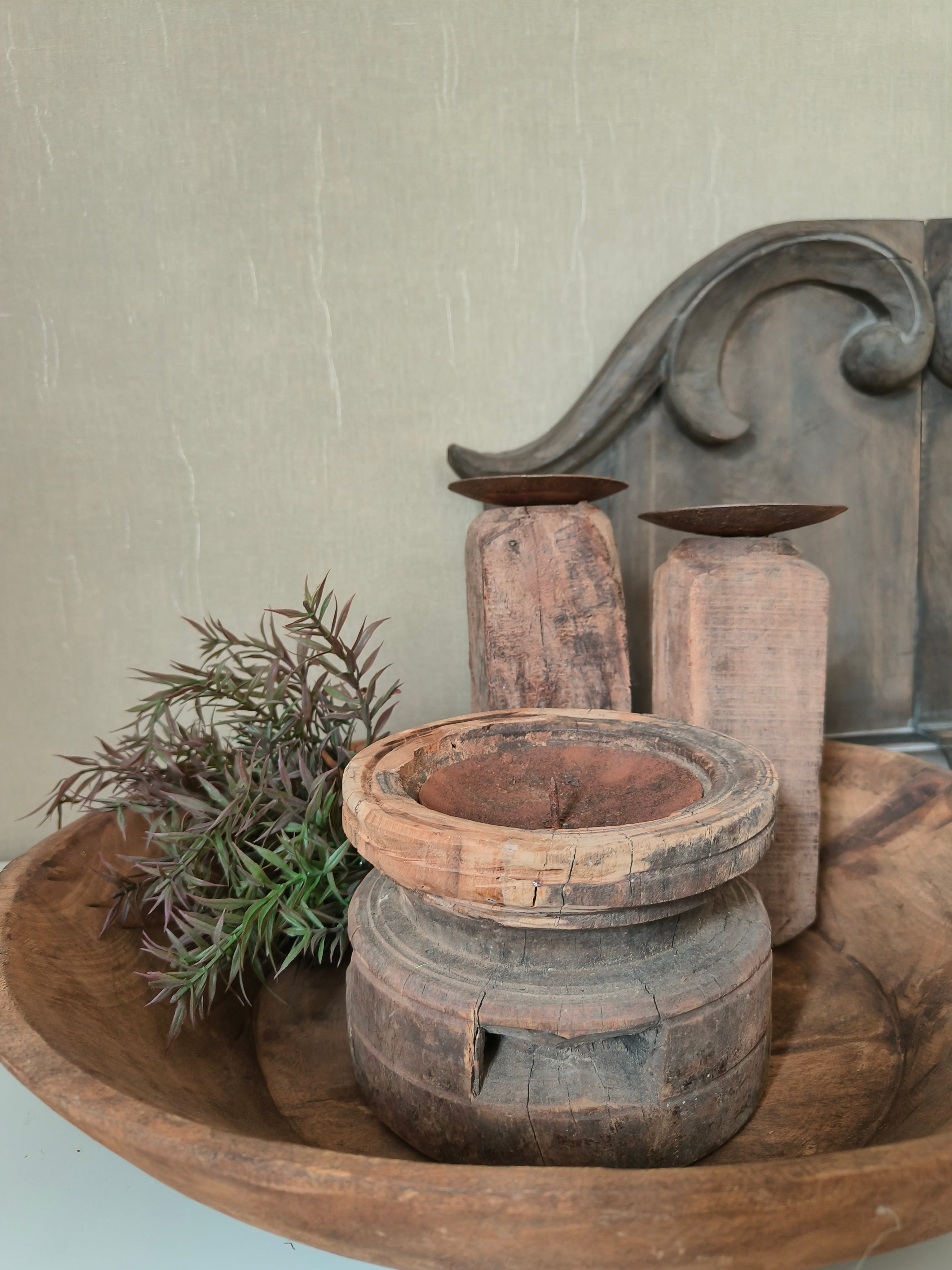 Unieke houten kaarsenstandaard Pully